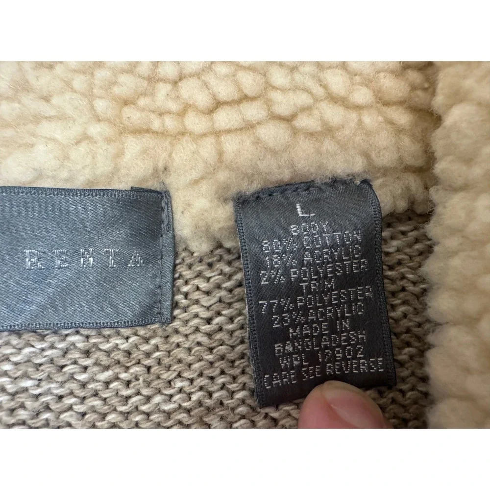 Oscar de la Renta Mens Beige‎ Sherpa Lined Full Zip Cardigan Sweater Large